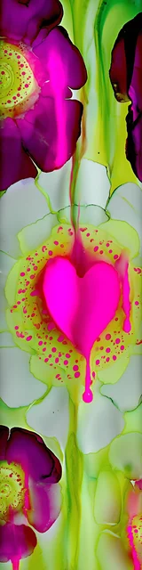 Free abstract flower art bookmark featuring neon green and pink abstract flower art